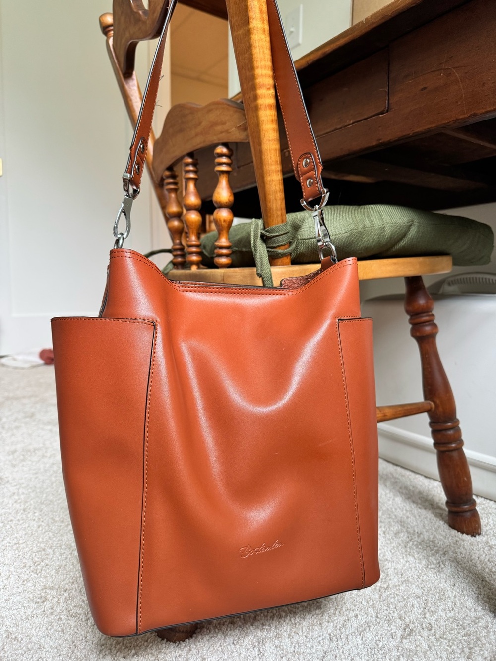 Classic Cognac Faux Leather Tote Shoulder Bag - Casual Everyday Carry
